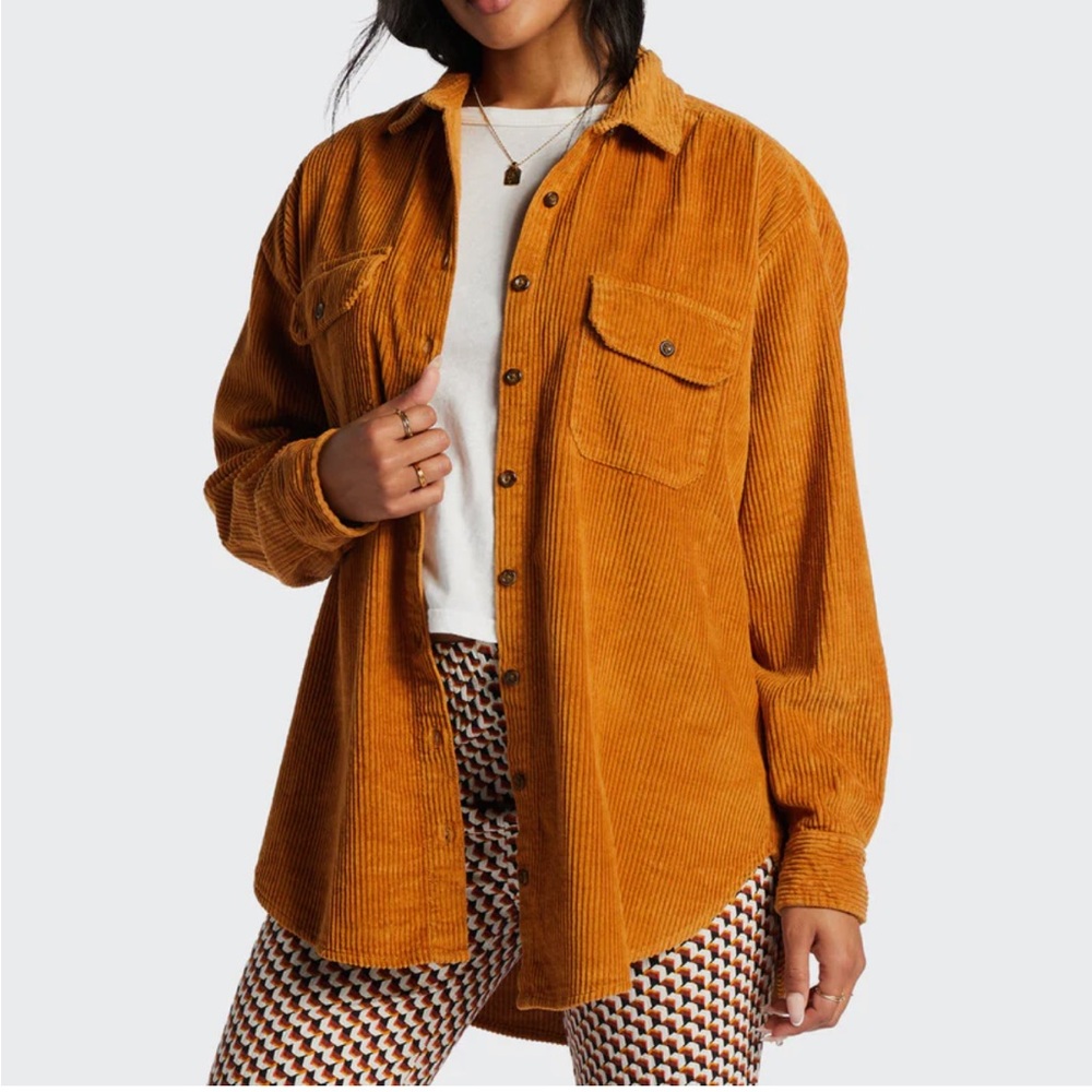 Billabong So Stoked Cord Long Sleeve Top• corduroy shacket • large •